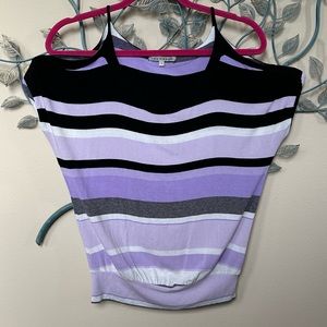 Red Haute striped short sleeve cold shoulder top Small
